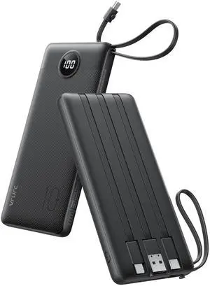 Portable Charger, Built-in 4 Cables Slim Power Bank 10000mAh, USB C Charging Bank with LED Display, Compact Travel Battery Pack with 5 Outputs for Multi Devices, Android-Black(1 Pack) Portable Charger, Built-in 4 Cables Slim Power Bank 10000mAh, USB C Charging Bank with LED Display, Compact Travel Battery Pack with 5 Outputs for Multi Devices, Android-Black(1 Pack)