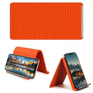 Foldable Silicone Aluminum Holder, Flexible Silicone Phone Stand with Anti-Slip Pad, Portable Rollable Multi-Angle Stand for Phone Tablet Laptop Bendable & Foldable Home, Office, Travel (1, Orange) Foldable Silicone Aluminum Holder, Flexible Silicone Phone Stand with Anti-Slip Pad, Portable Rollable Multi-Angle Stand for Phone Tablet Laptop Bendable & Foldable Home, Office, Travel (1, Orange)
