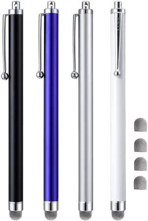 Stylus Pens, 4 Pcs 5.6 Inches Mesh Tip Stylus for Touch Screens, iPad, iPhone, Kindle Fire, 4 Extra Replaceable Hybrid Fiber Tips (White, Black, Silver, Blue) Stylus Pens, 4 Pcs 5.6 Inches Mesh Tip Stylus for Touch Screens, iPad, iPhone, Kindle Fire, 4 Extra Replaceable Hybrid Fiber Tips (White, Black, Silver, Blue)