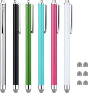 Stylus Pens for Touch Screens, Mesh Fiber Capacitive Stylus (6-Pack), with 6 Replaceable Mesh Tips (Black, White, Pink, Green, Sky Blue, Silver) Stylus Pens for Touch Screens, Mesh Fiber Capacitive Stylus (6-Pack), with 6 Replaceable Mesh Tips (Black, White, Pink, Green, Sky Blue, Silver)