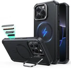 for iPhone 16 Pro Phone Case with Stand, 23ft Military-Grade Drop Protection with Camera Control, Shock-Absorbing Rugged Cover, Compatible with MagSafe Accessories, Cyber Series, Black for iPhone 16 Pro Phone Case with Stand, 23ft Military-Grade Drop Protection with Camera Control, Shock-Absorbing Rugged Cover, Compatible with MagSafe Accessories, Cyber Series, Black