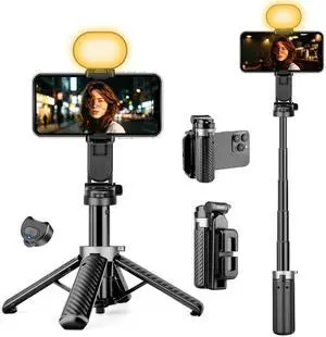 16 Selfie Stick & Desktop Tripod for Phone with Light, 3 Color Modes & 2 Brightness Levels, Portable Phone Stand for Selfie, Vlogging, Makeup, Video Recording, Travel & Daily Use 16 Selfie Stick & Desktop Tripod for Phone with Light, 3 Color Modes & 2 Brightness Levels, Portable Phone Stand for Selfie, Vlogging, Makeup, Video Recording, Travel & Daily Use