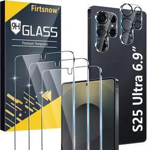 3 Pack for Samsung Galaxy S25 Ultra Screen Protector Tempered Glass + 3 Pack Camera Lens Protector, Military Grade Shatterproof, 9H Hardness, Fingerprint Unlock,Case Friendly 6.9 Inch 3 Pack for Samsung Galaxy S25 Ultra Screen Protector Tempered Glass + 3 Pack Camera Lens Protector, Military Grade Shatterproof, 9H Hardness, Fingerprint Unlock,Case Friendly 6.9 Inch