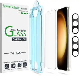 [2+2 Pack OneTouch Tempered Glass Screen Protector for Samsung Galaxy S23+/S23 Plus 6.6 Inch with Camera Lens Protector, 9H Hardness, Easy Installation and Bubble Free. [2+2 Pack OneTouch Tempered Glass Screen Protector for Samsung Galaxy S23+/S23 Plus 6.6 Inch with Camera Lens Protector, 9H Hardness, Easy Installation and Bubble Free.