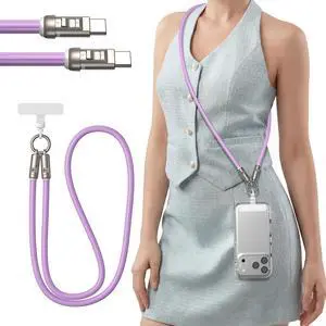 Phone Lanyard Crossbody USB C Cable, PD240W USB C to USB C Cables, Anti Theft Phone Strap Universal Cell Phone Neck lanyard for iPhone/Samsung/Android Phones (Purple, 3.93ft) Phone Lanyard Crossbody USB C Cable, PD240W USB C to USB C Cables, Anti Theft Phone Strap Universal Cell Phone Neck lanyard for iPhone/Samsung/Android Phones (Purple, 3.93ft)