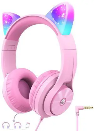 Kids Headphones with Cat Ear Led Light Up, Safe Volume Limite, FunShare, Foldable, Over-Ear Headphones for Kids for School/iPad/Tablet/Travel, Meow Donut-Pink Kids Headphones with Cat Ear Led Light Up, Safe Volume Limite, FunShare, Foldable, Over-Ear Headphones for Kids for School/iPad/Tablet/Travel, Meow Donut-Pink