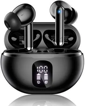 Wireless Earbuds, Bluetooth 5.4 Headphones with 50H Playback, Deep Bass Stereo Ear Buds Clear Calls with LED Power Display, IPX7 Waterproof, in-Ear Earphones with Mic for Phone/Android/iPad, Black Wireless Earbuds, Bluetooth 5.4 Headphones with 50H Playback, Deep Bass Stereo Ear Buds Clear Calls with LED Power Display, IPX7 Waterproof, in-Ear Earphones with Mic for Phone/Android/iPad, Black