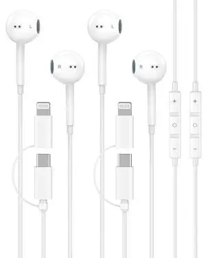 Upgraded iPhone Headphones Wired, 2 Pack 2-in-1 Lightning/USB C Wired Earbuds Headphones with Built-in Remote to Control Music, Phone Calls, and Volume for iPhone 17 16 15 14 13 12, True Plug and Play Upgraded iPhone Headphones Wired, 2 Pack 2-in-1 Lightning/USB C Wired Earbuds Headphones with Built-in Remote to Control Music, Phone Calls, and Volume for iPhone 17 16 15 14 13 12, True Plug and Play