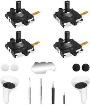 Joystick Replacement Kit for Oculus Quest 2 Controller, Repair Accessories for Meta Quest 3 Controller, Include 2 Joysticks, T5 Screwdriver, Tweezer, Pry Tool, 4 Thumbstick Grips Joystick Replacement Kit for Oculus Quest 2 Controller, Repair Accessories for Meta Quest 3 Controller, Include 2 Joysticks, T5 Screwdriver, Tweezer, Pry Tool, 4 Thumbstick Grips