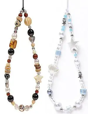 2 Pcs Phone Charm Strap Universal Hand Phone Wrist Strap Camera Lanyard Pearl Beaded Cute Chain String Accessories Universal for iPhone 17 16 Pro Max Samsung Women Girls Keychain Brown and White Star 2 Pcs Phone Charm Strap Universal Hand Phone Wrist Strap Camera Lanyard Pearl Beaded Cute Chain String Accessories Universal for iPhone 17 16 Pro Max Samsung Women Girls Keychain Brown and White Star