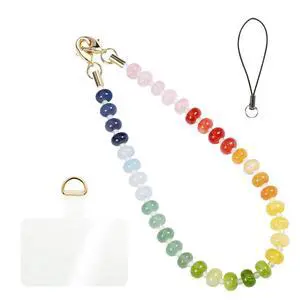 Handmade Natural Gemstone Crystal Beaded Charm Cell Phone Camera Lanyard, Hands-Free Wrist Strap, Phone Chain String, Keychain Decor for Walle (Rainbow) Handmade Natural Gemstone Crystal Beaded Charm Cell Phone Camera Lanyard, Hands-Free Wrist Strap, Phone Chain String, Keychain Decor for Walle (Rainbow)