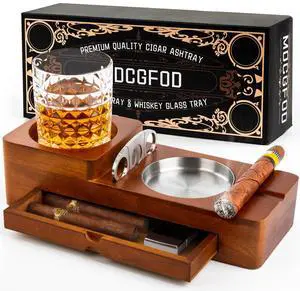 Gifts Cigar Ashtray Coaster Whiskey Glass Tray and Cigar Holder, Wooden Ash Tray, Slot to Hold Cigar, Cigar Rest Cigar Accessory Set Gift for Men Dad, Great Decor for Home(Large drawer) Gifts Cigar Ashtray Coaster Whiskey Glass Tray and Cigar Holder, Wooden Ash Tray, Slot to Hold Cigar, Cigar Rest Cigar Accessory Set Gift for Men Dad, Great Decor for Home(Large drawer)