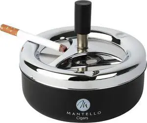 Mantello Round Push Down Cigarette Ashtray with Spinning Tray, Large, Black Mantello Round Push Down Cigarette Ashtray with Spinning Tray, Large, Black