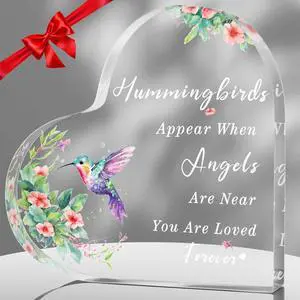 5.9" x 5.9" Acrylic Hummingbird Gifts for Women, Heart Hummingbird Decor Bird Lover Gifts for Friends Mom Birthday, Memorial Remembrance Gift Table Decoration, Style D 5.9" x 5.9" Acrylic Hummingbird Gifts for Women, Heart Hummingbird Decor Bird Lover Gifts for Friends Mom Birthday, Memorial Remembrance Gift Table Decoration, Style D
