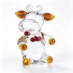 2.5" Mini Cow Sculpture Hand Blown Glass Animal Art Farm Figurine Animals Miniature Collectible Decor (Blown) for Women 2.5" Mini Cow Sculpture Hand Blown Glass Animal Art Farm Figurine Animals Miniature Collectible Decor (Blown) for Women