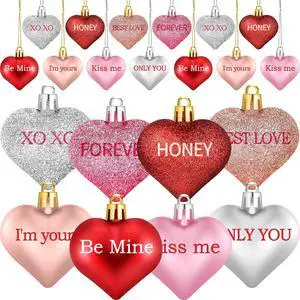 48 Pcs Valentine's Day Heart Ornaments for Tree, Valentines Heart Baubles with Sweet Love Words for Romantic Valentine Decorations, 8 Styles 48 Pcs Valentine's Day Heart Ornaments for Tree, Valentines Heart Baubles with Sweet Love Words for Romantic Valentine Decorations, 8 Styles