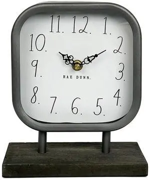 Desk Clock - Battery Operated Modern Metal Rustic Design with Wooden Base for Bedroom, Office, Kitchen - Small Classic Analog Display - Chic Home Décor for Desktop Table, Countertop Desk Clock - Battery Operated Modern Metal Rustic Design with Wooden Base for Bedroom, Office, Kitchen - Small Classic Analog Display - Chic Home Décor for Desktop Table, Countertop
