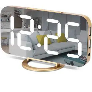 Digital Alarm Clock,7 in LED Mirrored Clocks Large Display,with 2 USB Charger Ports,Auto Dim,Night Mode,Modern Desktop Electronic Clocks for Bedroom Home Office Decor - Gold Digital Alarm Clock,7 in LED Mirrored Clocks Large Display,with 2 USB Charger Ports,Auto Dim,Night Mode,Modern Desktop Electronic Clocks for Bedroom Home Office Decor - Gold