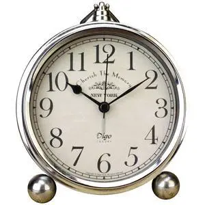 Vintage Table Clock, Iron European Style Desk Clock Battery Operated Non-Ticking Mantle Clock for Home Decor (Silver) Vintage Table Clock, Iron European Style Desk Clock Battery Operated Non-Ticking Mantle Clock for Home Decor (Silver)