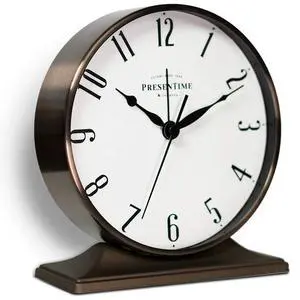 Co Lewis Mantel Alarm Clock, Desk and Shelf Clock, Tabletop Decoration, 5.5 x 5 inch, Silent no Ticking, Metal Base, Bronze Finish, Arabic Numeral Co Lewis Mantel Alarm Clock, Desk and Shelf Clock, Tabletop Decoration, 5.5 x 5 inch, Silent no Ticking, Metal Base, Bronze Finish, Arabic Numeral