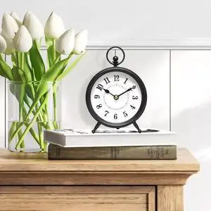 Vintage Black Table Clock on Stand, Decorative Desk and Shelf ClockDecorative Battery Operated Table Top Clock for Living RoomSilent Non-Ticking(Small) Vintage Black Table Clock on Stand, Decorative Desk and Shelf ClockDecorative Battery Operated Table Top Clock for Living RoomSilent Non-Ticking(Small)