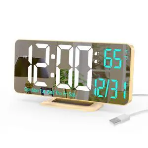 Dual Alarm Clock 6.7in Gold Desk Clock with Dimming, 12/24h, Seconds, Date, Day of Week, Temp, Digital LED Clock for Bedroom, Digital Calendar Clocks for Living Room Gold Desk Accessories Dual Alarm Clock 6.7in Gold Desk Clock with Dimming, 12/24h, Seconds, Date, Day of Week, Temp, Digital LED Clock for Bedroom, Digital Calendar Clocks for Living Room Gold Desk Accessories