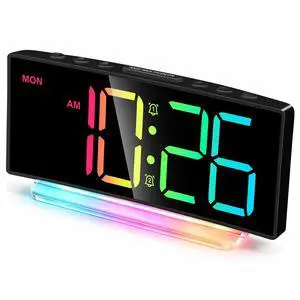 Digital Alarm Clock - Extra Loud for Heavy Sleepers Adults Teens Kids, Rainbow Bedside Clock for Bedrooms, Large Display, 7 Color Night Light, Weekday & Weekend, 12/24h (Black+Dynamic) Digital Alarm Clock - Extra Loud for Heavy Sleepers Adults Teens Kids, Rainbow Bedside Clock for Bedrooms, Large Display, 7 Color Night Light, Weekday & Weekend, 12/24h (Black+Dynamic)