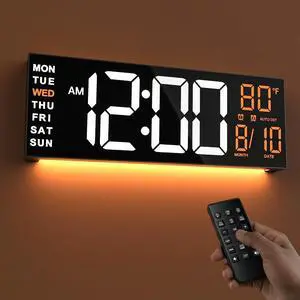 16" Large Digital Wall Clock with Remote, Big LED for Seniors, Auto Dimming, 8 RGB Colors, Night Light, Count Down Timer, Alarm, DST, Temperature for Living Room, Back to School Classroom 16" Large Digital Wall Clock with Remote, Big LED for Seniors, Auto Dimming, 8 RGB Colors, Night Light, Count Down Timer, Alarm, DST, Temperature for Living Room, Back to School Classroom