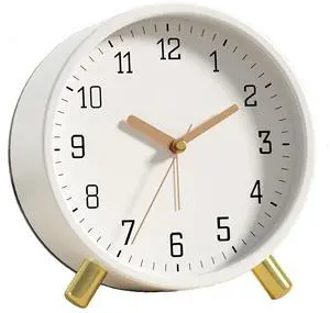 Alarm Clock with Backlight, 4.5 inches Bedside Analog Non-Ticking Silent Small Deskclock with Arabic Numerals, Battery Operated Round Tableclock for Living Room, Bedroom (White) Alarm Clock with Backlight, 4.5 inches Bedside Analog Non-Ticking Silent Small Deskclock with Arabic Numerals, Battery Operated Round Tableclock for Living Room, Bedroom (White)