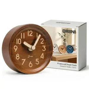 Wooden Analog Desktop Clock 4.3 in. Decorative Pinewood, No-Tick Design Easy to Read Silent Sweep Mantle Clock Quiet Tabletop Clocks with Wood Body, Hands, & Battery Cover; Dark Wooden Analog Desktop Clock 4.3 in. Decorative Pinewood, No-Tick Design Easy to Read Silent Sweep Mantle Clock Quiet Tabletop Clocks with Wood Body, Hands, & Battery Cover; Dark