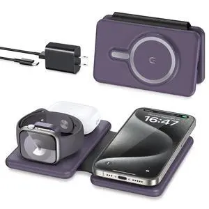 Wireless Charger iPhone - 3 in 1 Charging Station for Apple Devices for iPhone 17 16 15 14 13 12 Pro Max Plus - Foldable Magnetic Charging Pad for Apple Watch Series & Airpods Series Wireless Charger iPhone - 3 in 1 Charging Station for Apple Devices for iPhone 17 16 15 14 13 12 Pro Max Plus - Foldable Magnetic Charging Pad for Apple Watch Series & Airpods Series