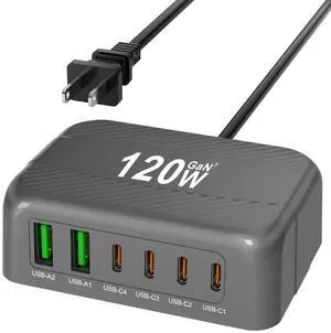 USB C Charging Station,Multiports with 4 USB C and 2 QC USB A,Portable PD Fast USB Wall Charger for iPhone16/15/14/13 Pro Max,iWatch,Pixel USB C Charging Station,Multiports with 4 USB C and 2 QC USB A,Portable PD Fast USB Wall Charger for iPhone16/15/14/13 Pro Max,iWatch,Pixel