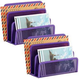Desk Mail Organizer, Office Small Desktop Metal Mesh Envelope Letter Sorter Paper File Holder Organizer with 3 Vertical Upright Compartments, Purple 2 Pack Desk Mail Organizer, Office Small Desktop Metal Mesh Envelope Letter Sorter Paper File Holder Organizer with 3 Vertical Upright Compartments, Purple 2 Pack