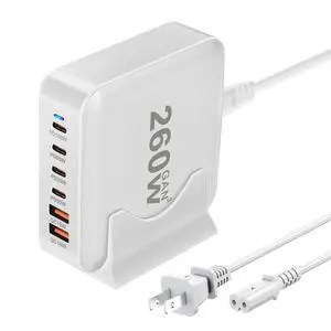 260W USB C Charger Block GaN III USB Desktop Charging Station 6 Ports QC4.0 Fast Charging Station Hub+PD 100W Type C Laptop Charger Adapter Compatible with MacBook Pro Laptop Tablet and Phone 260W USB C Charger Block GaN III USB Desktop Charging Station 6 Ports QC4.0 Fast Charging Station Hub+PD 100W Type C Laptop Charger Adapter Compatible with MacBook Pro Laptop Tablet and Phone