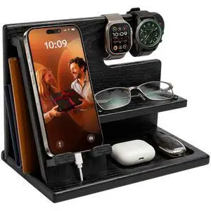 Wood Phone Docking Station for Men - Desktop or Nightstand Organizer - Birthday Gifts for Men, Dad - Anniversary Idea from Wife - Key Holder, Stand Wallet, Watch & Essentials (Granite Black) Wood Phone Docking Station for Men - Desktop or Nightstand Organizer - Birthday Gifts for Men, Dad - Anniversary Idea from Wife - Key Holder, Stand Wallet, Watch & Essentials (Granite Black)