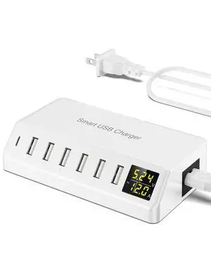 USB Charger 60W 7-Port USB Desktop Charger with LED Screen, Multi-Device Charging Station with Real-Time Power Monitoring for Phone,Fast Charging Hub for Home, Office, Travel (White) USB Charger 60W 7-Port USB Desktop Charger with LED Screen, Multi-Device Charging Station with Real-Time Power Monitoring for Phone,Fast Charging Hub for Home, Office, Travel (White)