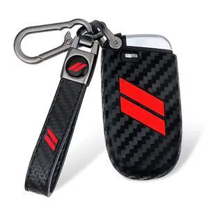 for Dodge Key Fob Cover with Double Slash Keychain, Car Key Cover Compatible with Dodge Charger Challenger Cherokee Dart Durango Trailhawk Grand RAM Renegade Journey, 5 Buttons (Carbon-Red) for Dodge Key Fob Cover with Double Slash Keychain, Car Key Cover Compatible with Dodge Charger Challenger Cherokee Dart Durango Trailhawk Grand RAM Renegade Journey, 5 Buttons (Carbon-Red)