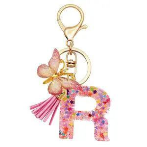 Initial Letter Keychain for Women Gift for Young Teenage Girl Gifts for Christmas to Mom Daughter Pink tassel (pink snow LetterR) Initial Letter Keychain for Women Gift for Young Teenage Girl Gifts for Christmas to Mom Daughter Pink tassel (pink snow LetterR)
