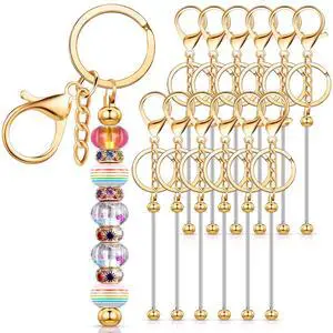12 Pcs Beadable Keychains Bars Bulk Blank Beaded Metal Keychain for Craft DIY Gift(Gold) 12 Pcs Beadable Keychains Bars Bulk Blank Beaded Metal Keychain for Craft DIY Gift(Gold)