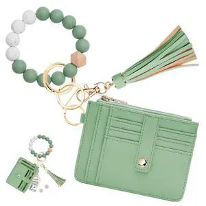 Wallet Keychain Wristlet for Women,Slim RFID Credit Card Holder Purse Tassel Keychain Bangle Key Ring for Men Women(Mint Green) Wallet Keychain Wristlet for Women,Slim RFID Credit Card Holder Purse Tassel Keychain Bangle Key Ring for Men Women(Mint Green)