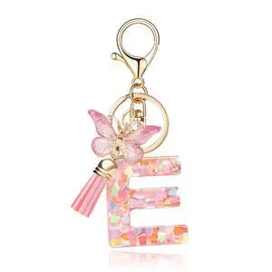 Fashion Alphabet Initial Letter Keychain Tassel Butterfly Pendant Key Ring for Purse Handbags Women Girl ('E') Fashion Alphabet Initial Letter Keychain Tassel Butterfly Pendant Key Ring for Purse Handbags Women Girl ('E')