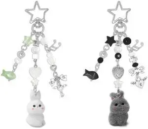 Cute Pink Keychain,Fuzzy Cat Keychain Aesthetic Y2K KeychainStylish KeychainsAccessories (Gray & White Rabbit) Cute Pink Keychain,Fuzzy Cat Keychain Aesthetic Y2K KeychainStylish KeychainsAccessories (Gray & White Rabbit)