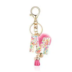 Deep Pink Resin Alphabet Initial Letter Keychain Keyring for Women Purse Handbags With Tassel&Fur Ball Pom('M') Deep Pink Resin Alphabet Initial Letter Keychain Keyring for Women Purse Handbags With Tassel&Fur Ball Pom('M')