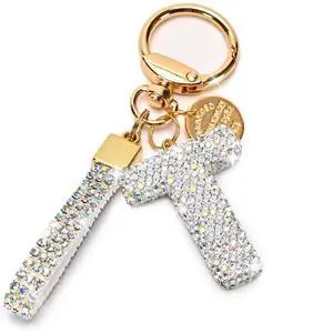 Initial Letter Keychain for Women Girls, Bling cute KeyChain for Car Key Accessories Lanyard and Backpack BagPerfect Gift (White-T) Initial Letter Keychain for Women Girls, Bling cute KeyChain for Car Key Accessories Lanyard and Backpack BagPerfect Gift (White-T)