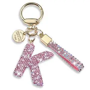 Pink Blue White Initial Letter Keychain Gift for Women Girls Bling Sparkly Cute Backpack Car Key Accessories Lanyard (K-pink) Pink Blue White Initial Letter Keychain Gift for Women Girls Bling Sparkly Cute Backpack Car Key Accessories Lanyard (K-pink)