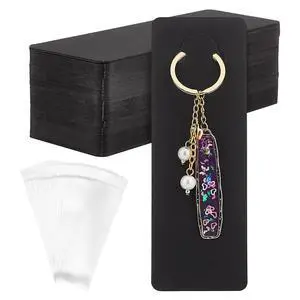 100 Sets Long Keychain Display Cards with Self-Sealing Bags, 5.9x2 Inch Black Paper Keyring Display Holder Keychain Cards Holder for Displaying Keyring Keychains Jewelry Packaging 100 Sets Long Keychain Display Cards with Self-Sealing Bags, 5.9x2 Inch Black Paper Keyring Display Holder Keychain Cards Holder for Displaying Keyring Keychains Jewelry Packaging