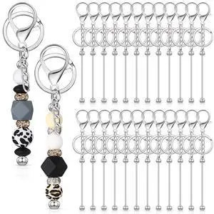 24 Pcs Beadable Keychain Bars Bulk Beads for Keychain Making Kit Gifts for Women Men DIY Crafts(Silver) 24 Pcs Beadable Keychain Bars Bulk Beads for Keychain Making Kit Gifts for Women Men DIY Crafts(Silver)