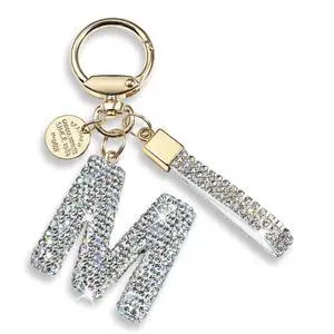 Pink Blue White Initial Letter Keychain Gift for Women Girls Bling Sparkly Cute Backpack Car Key Accessories Lanyard (M-white) Pink Blue White Initial Letter Keychain Gift for Women Girls Bling Sparkly Cute Backpack Car Key Accessories Lanyard (M-white)