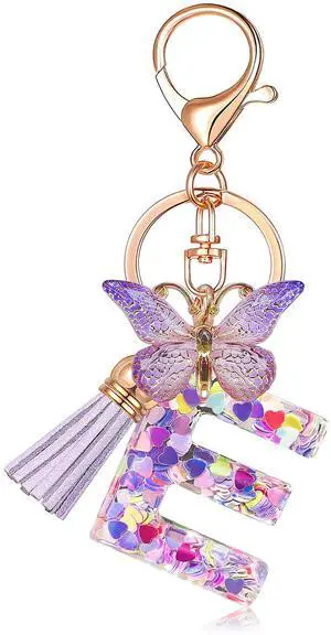 Initial letter Keychains for Women Tassel Butterfly Pink Cute Car Keychain for Wallet Purses Backpack (Purple E) Initial letter Keychains for Women Tassel Butterfly Pink Cute Car Keychain for Wallet Purses Backpack (Purple E)