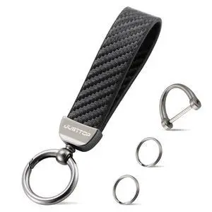 Leather Keychain, Carbon Fiber Car Key Chain with Anti-Lost D-Ring and 2 Key Ring, Keychain Wristlet, Car Accessories, Universal Keychain for Men and Women (Black) Leather Keychain, Carbon Fiber Car Key Chain with Anti-Lost D-Ring and 2 Key Ring, Keychain Wristlet, Car Accessories, Universal Keychain for Men and Women (Black)
